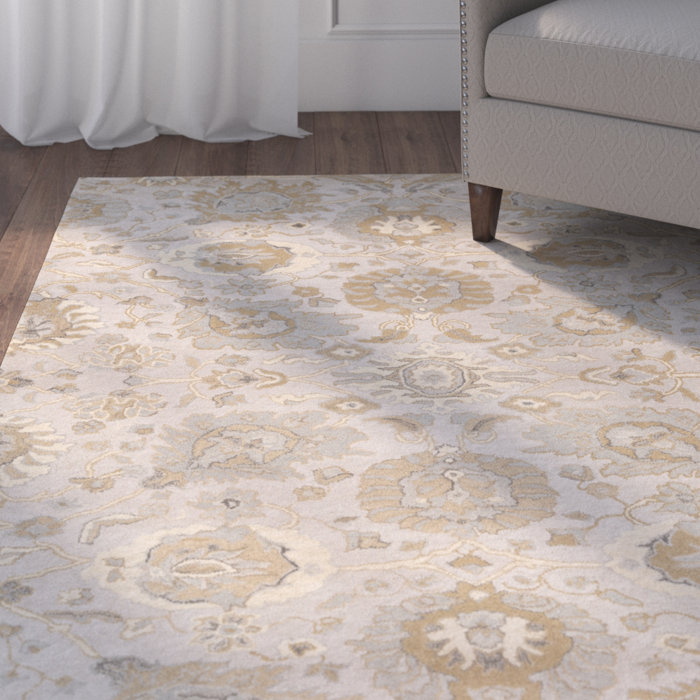 Charlton Home® Ivan Floral Handmade Tufted Wool Beige/Cream Area Rug